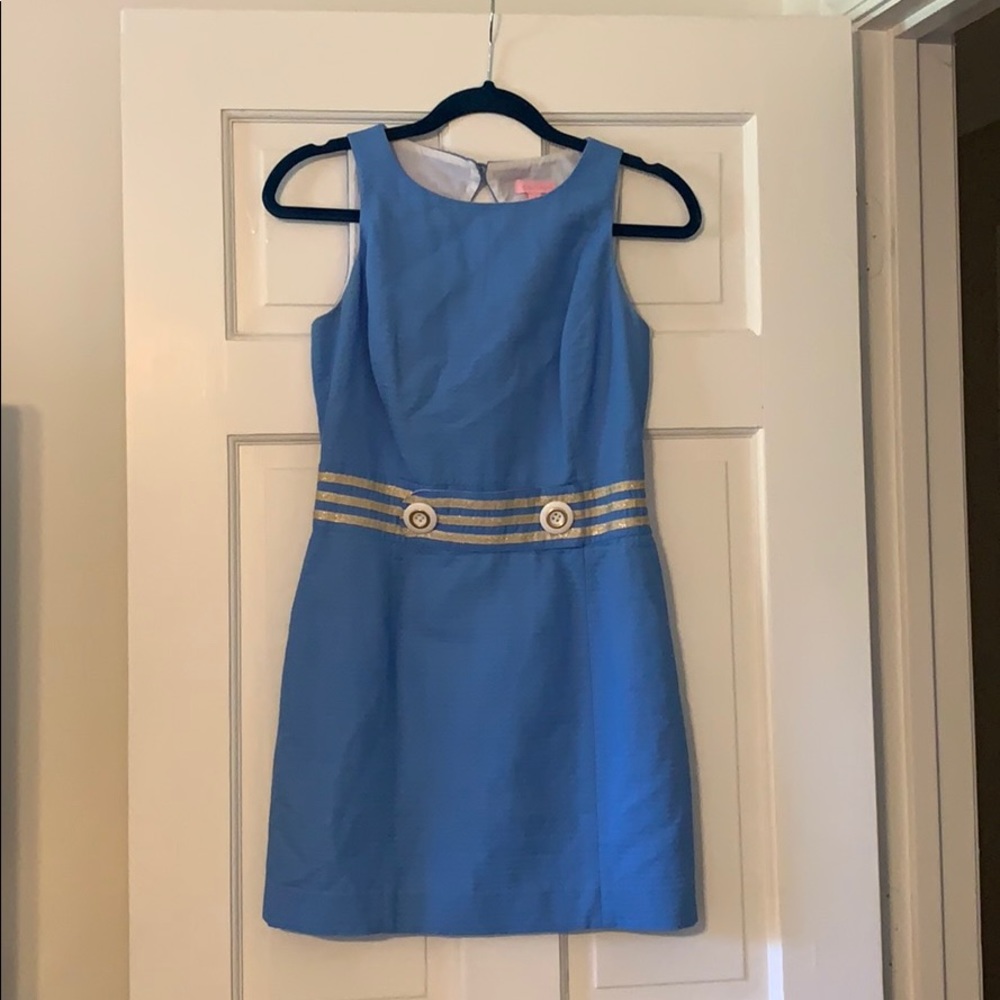 Blue/Gold Lily Pulitzer Textured Dress w/ Buttons